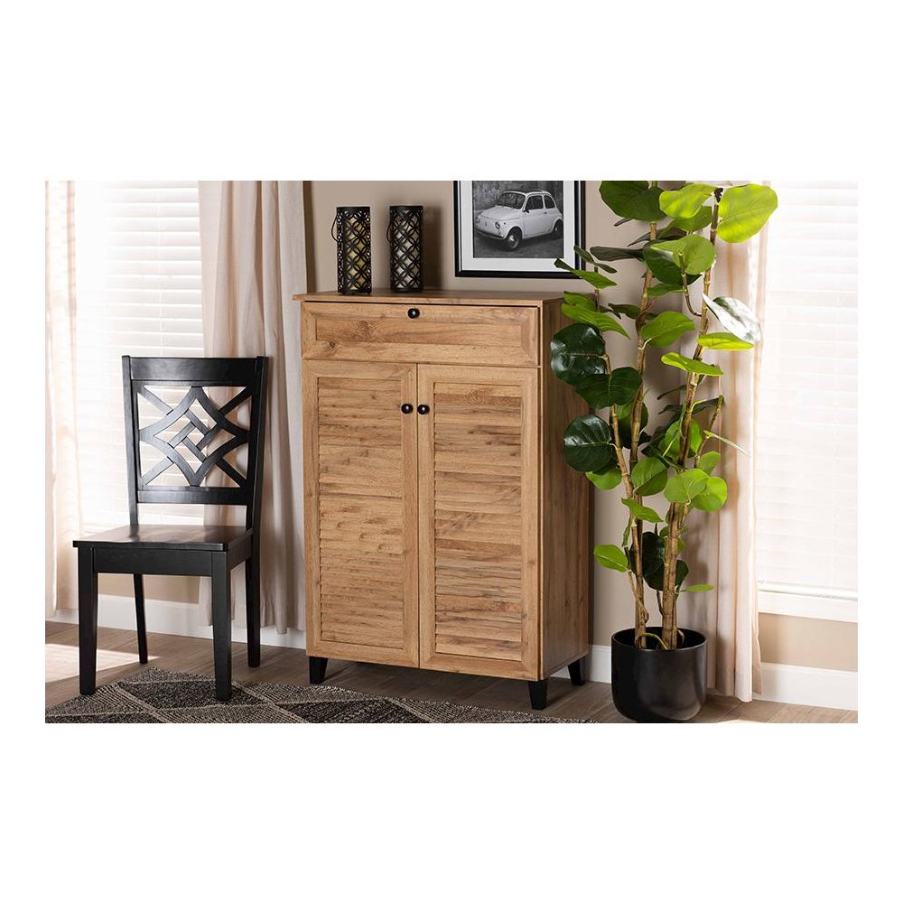 Oak Brown Finished Wood 5-Shelf Shoe Storage Cabinet