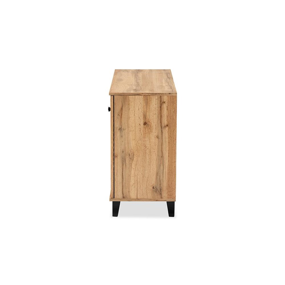 Oak Brown Finished Wood 3-Door Shoe Storage Cabinet