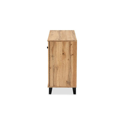 Oak Brown Finished Wood 3-Door Shoe Storage Cabinet
