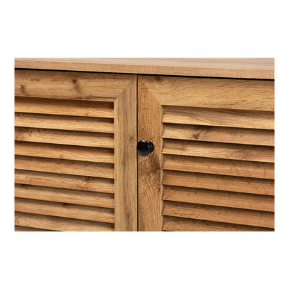 Oak Brown Finished Wood 3-Door Shoe Storage Cabinet