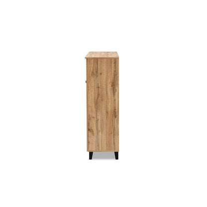 Oak Brown Finished Wood 3-Door Shoe Storage Cabinet with Drawer
