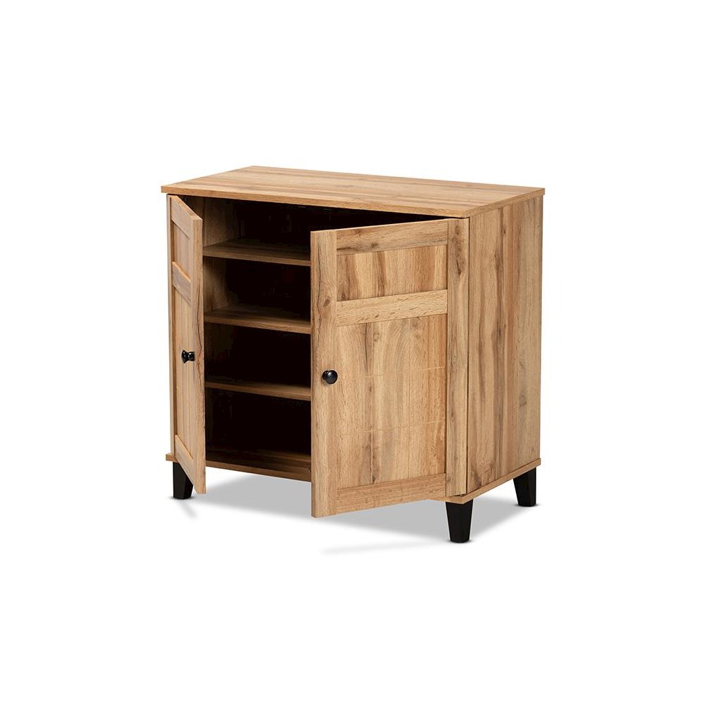 Oak Brown Finished Wood 2-Door Shoe Storage Cabinet