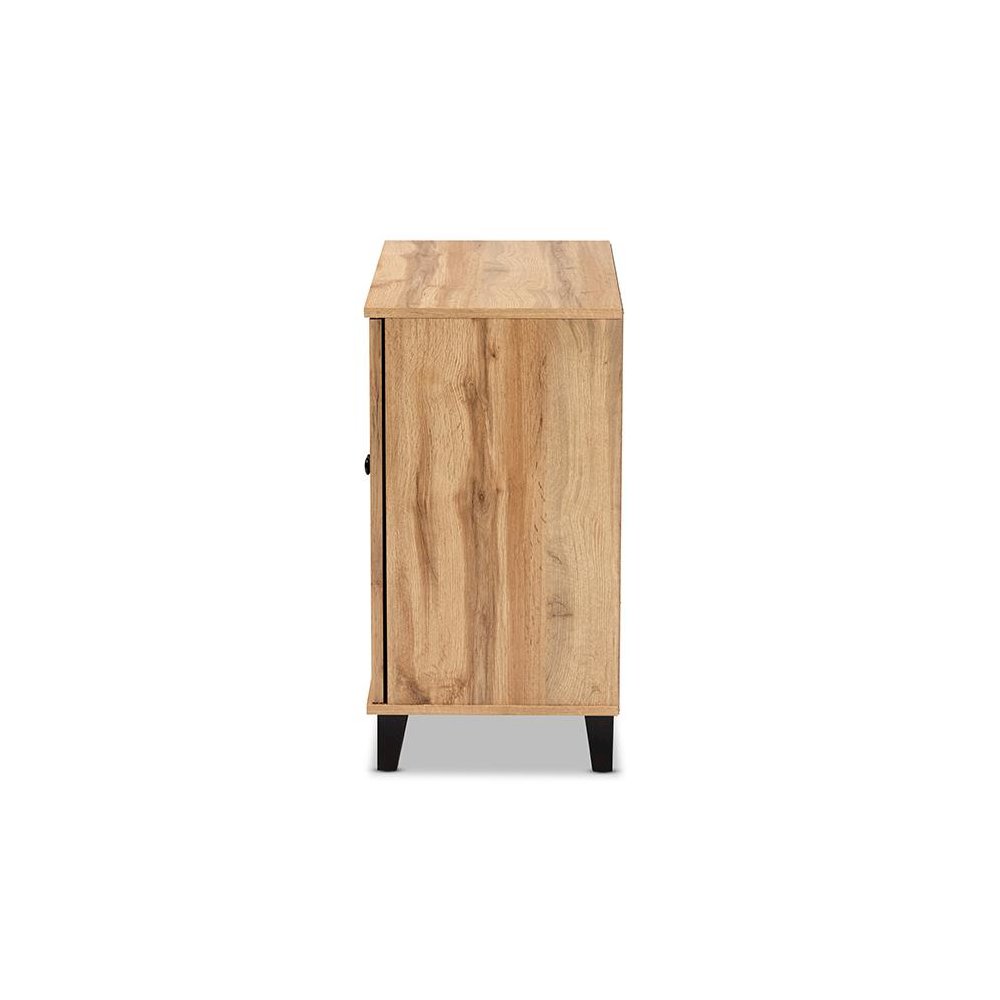 Oak Brown Finished Wood 2-Door Shoe Storage Cabinet