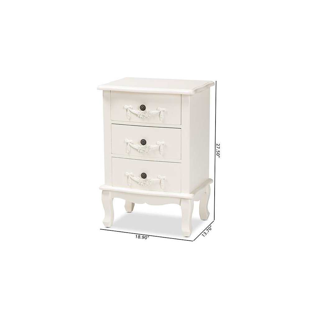 Baxton Studio Callen Classic and Traditional White Finished Wood 3-Drawer Nightstand