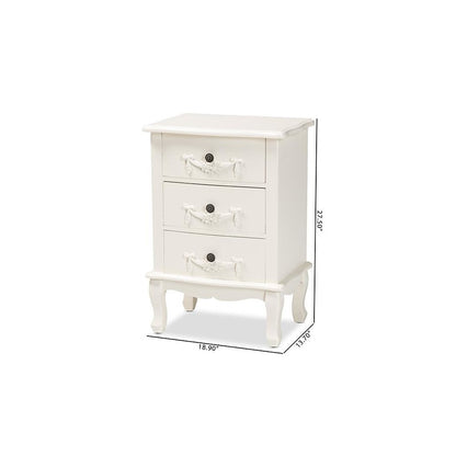 Baxton Studio Callen Classic and Traditional White Finished Wood 3-Drawer Nightstand