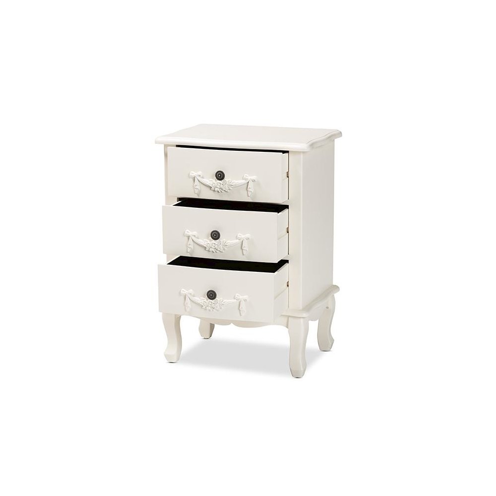 Baxton Studio Callen Classic and Traditional White Finished Wood 3-Drawer Nightstand