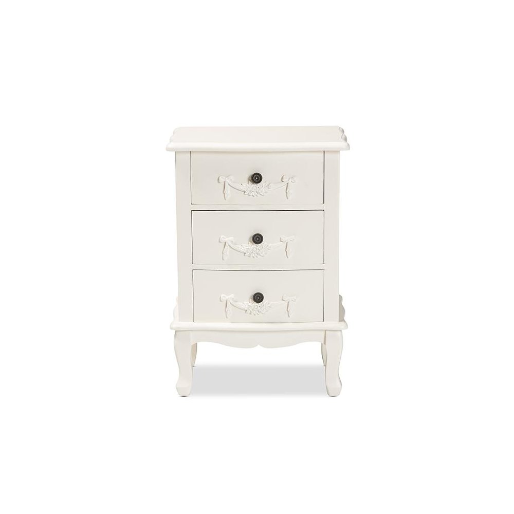 Baxton Studio Callen Classic and Traditional White Finished Wood 3-Drawer Nightstand