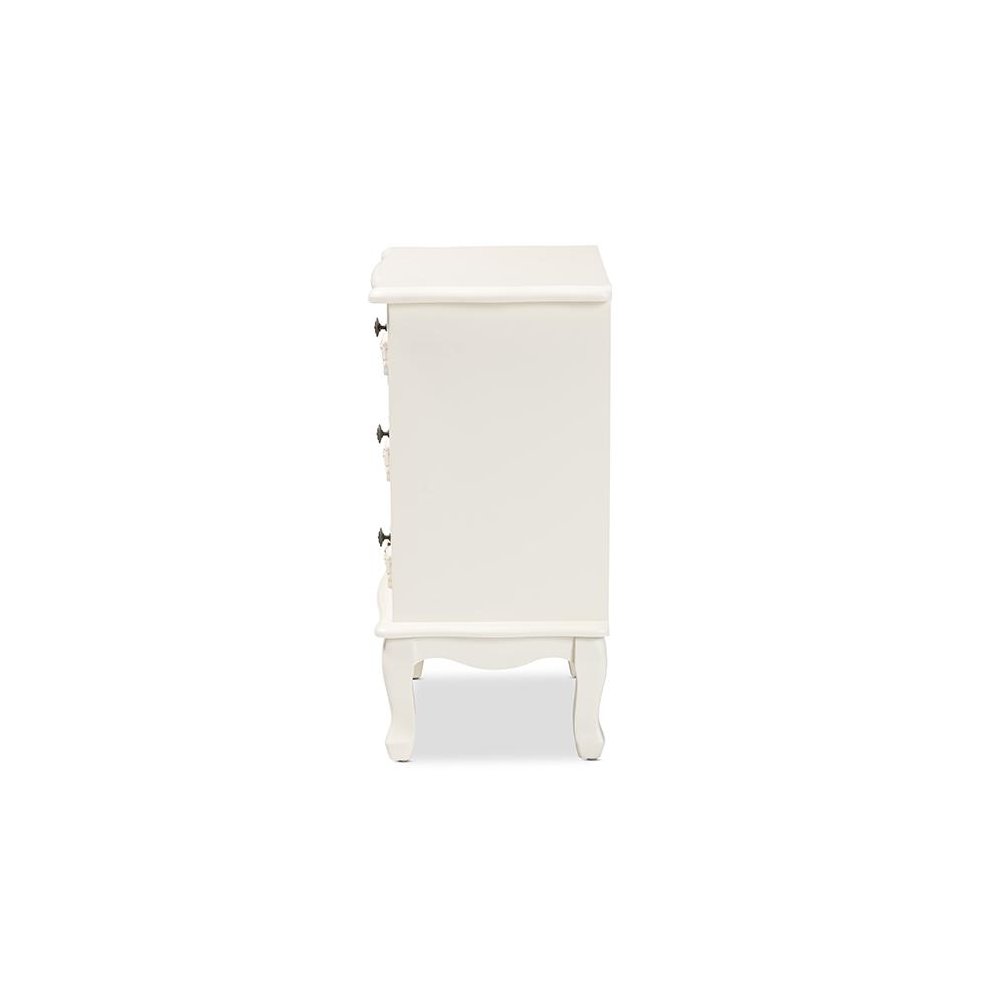 Baxton Studio Callen Classic and Traditional White Finished Wood 3-Drawer Nightstand