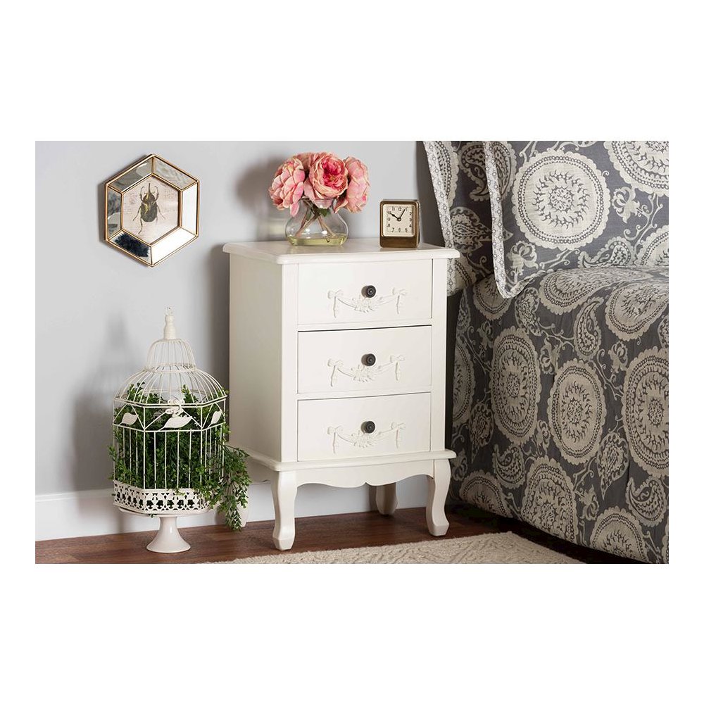 Baxton Studio Callen Classic and Traditional White Finished Wood 3-Drawer Nightstand