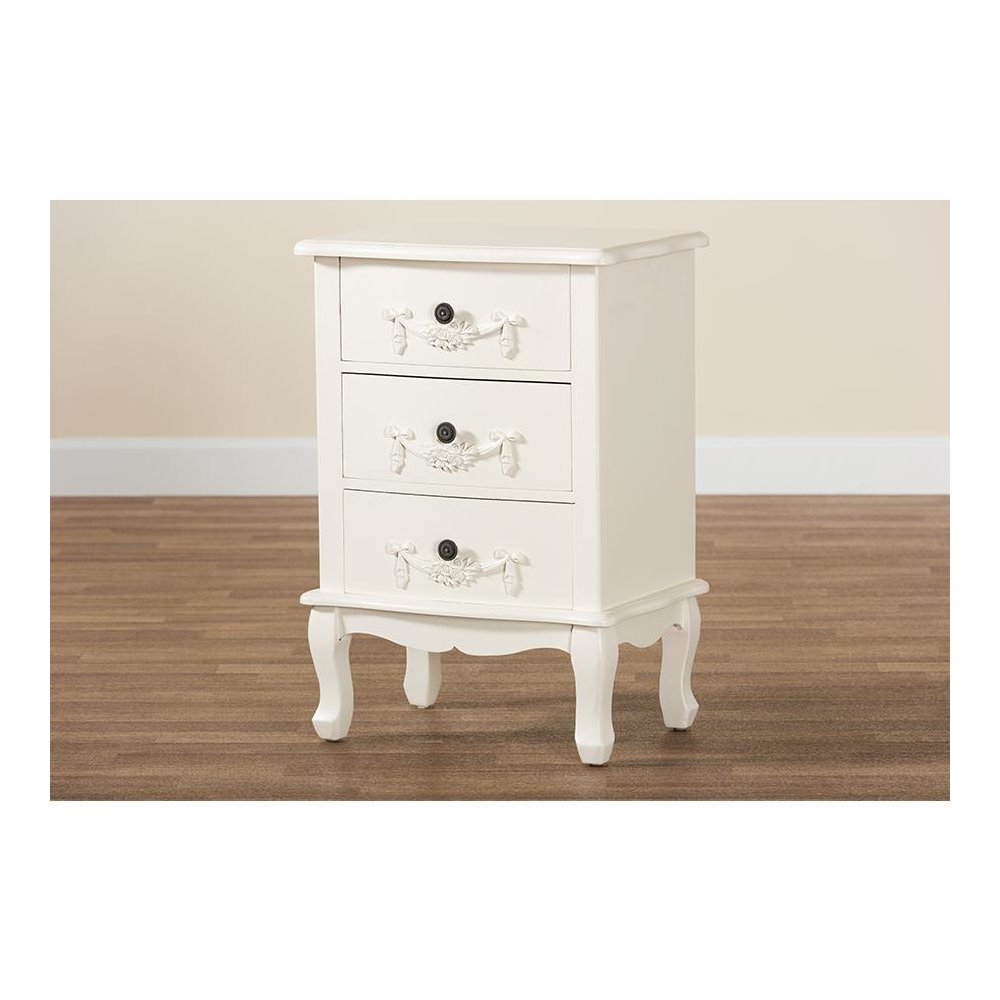 Baxton Studio Callen Classic and Traditional White Finished Wood 3-Drawer Nightstand