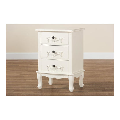 Baxton Studio Callen Classic and Traditional White Finished Wood 3-Drawer Nightstand