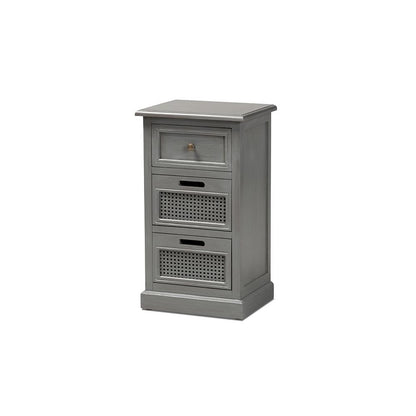 Vintage Grey Finished Wood and Synthetic Rattan 3-Drawer End Table