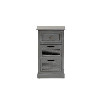 Vintage Grey Finished Wood and Synthetic Rattan 3-Drawer End Table