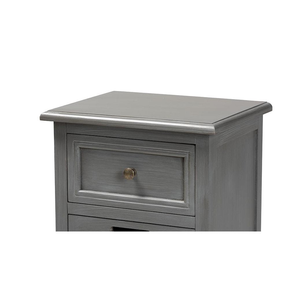 Vintage Grey Finished Wood and Synthetic Rattan 3-Drawer End Table