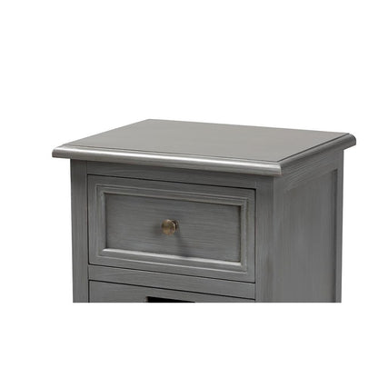 Vintage Grey Finished Wood and Synthetic Rattan 3-Drawer End Table