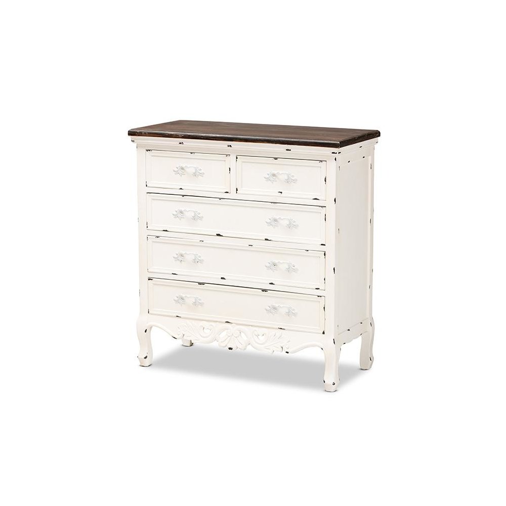 Antique White Finished Wood 5-Drawer Storage Cabinet