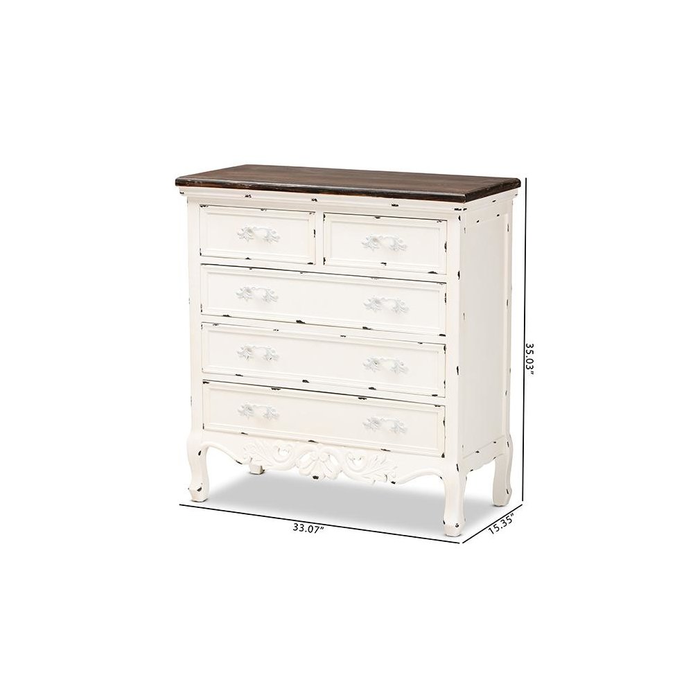 Antique White Finished Wood 5-Drawer Storage Cabinet