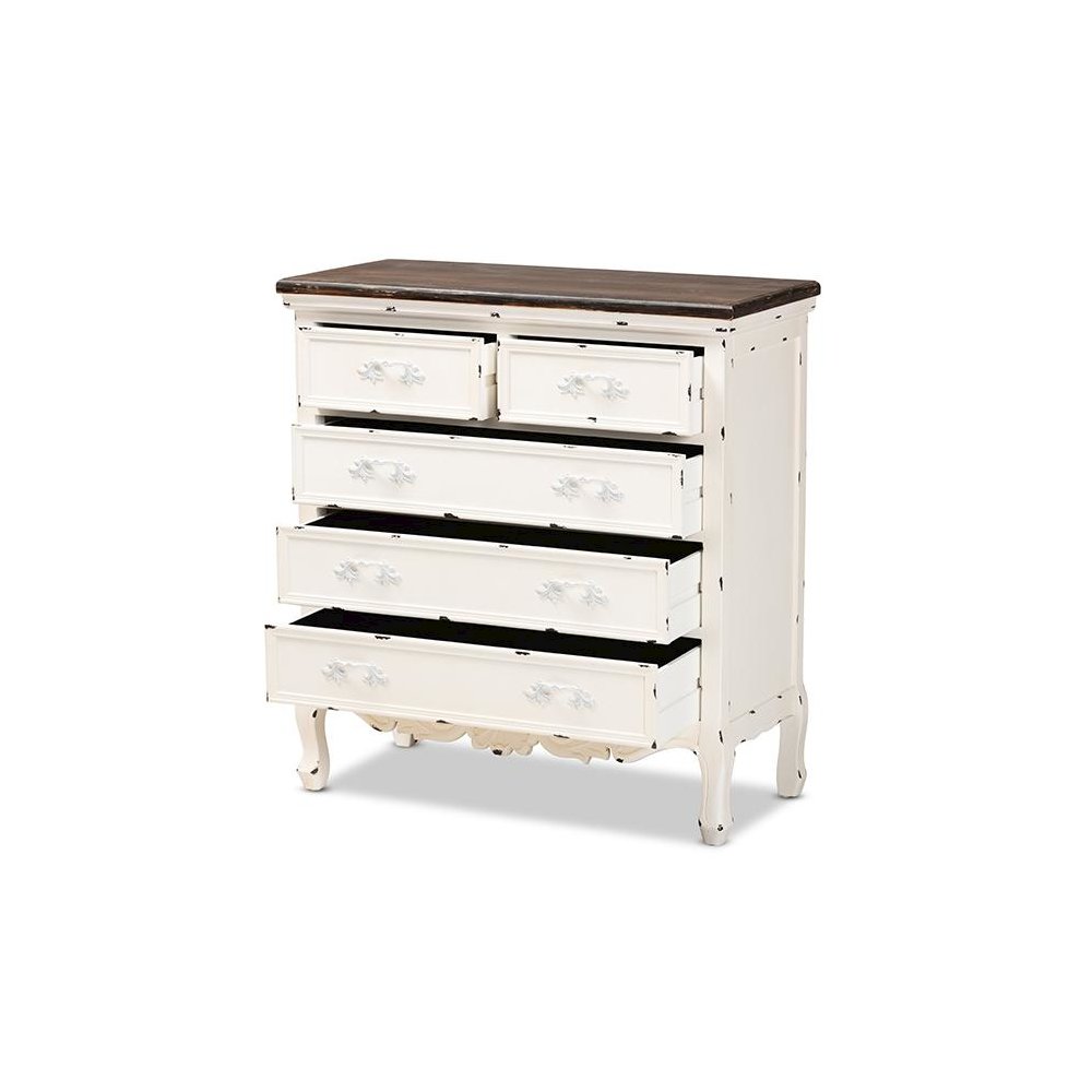 Antique White Finished Wood 5-Drawer Storage Cabinet