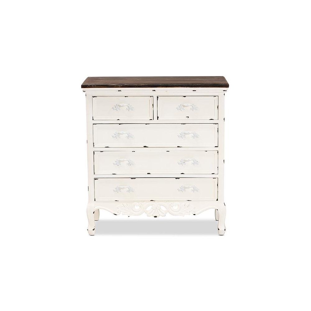 Antique White Finished Wood 5-Drawer Storage Cabinet
