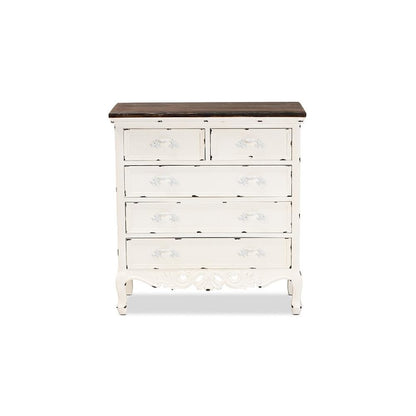 Antique White Finished Wood 5-Drawer Storage Cabinet