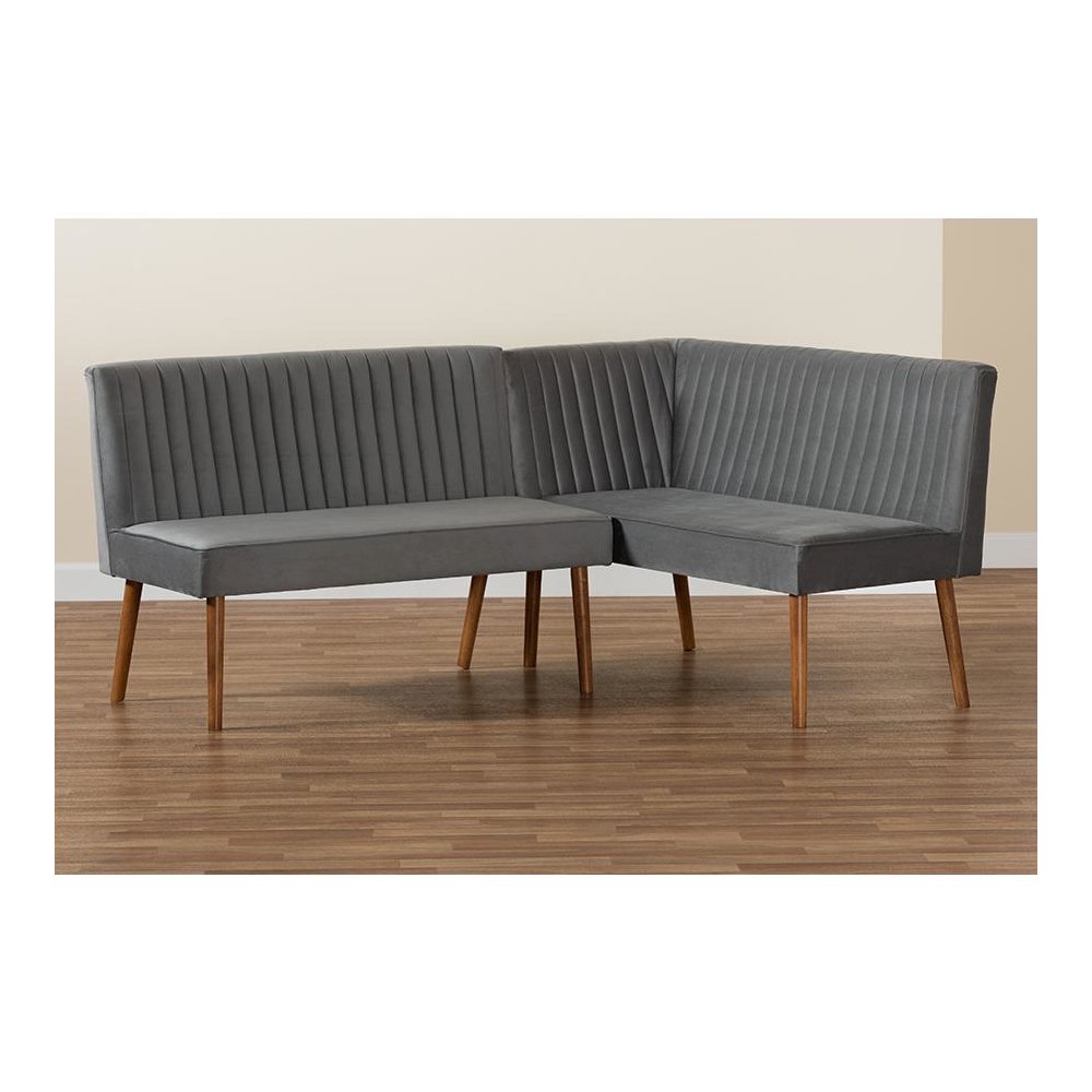 Walnut Brown Finished Wood 2-Piece Dining Nook Banquette Set