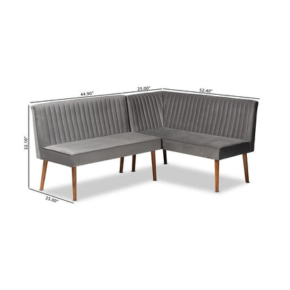 Walnut Brown Finished Wood 2-Piece Dining Nook Banquette Set