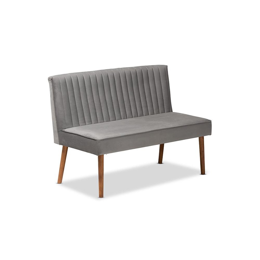Grey Velvet Upholstered and Walnut Brown Finished Wood 3-Piece Dining Nook Set