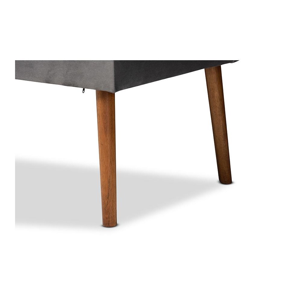 Grey Velvet Upholstered and Walnut Brown Finished Wood 3-Piece Dining Nook Set