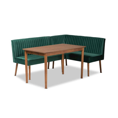 Walnut Brown Finished Wood 3-Piece Dining Nook Set