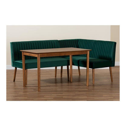 Walnut Brown Finished Wood 3-Piece Dining Nook Set