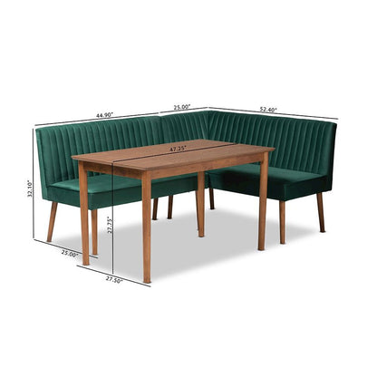 Walnut Brown Finished Wood 3-Piece Dining Nook Set