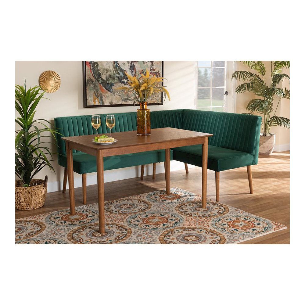 Walnut Brown Finished Wood 3-Piece Dining Nook Set