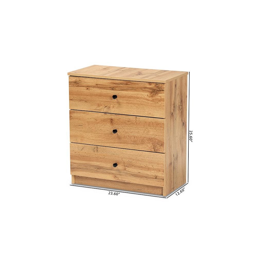 Decon Modern and Contemporary Oak Brown Finished Wood 3-Drawer Storage Chest