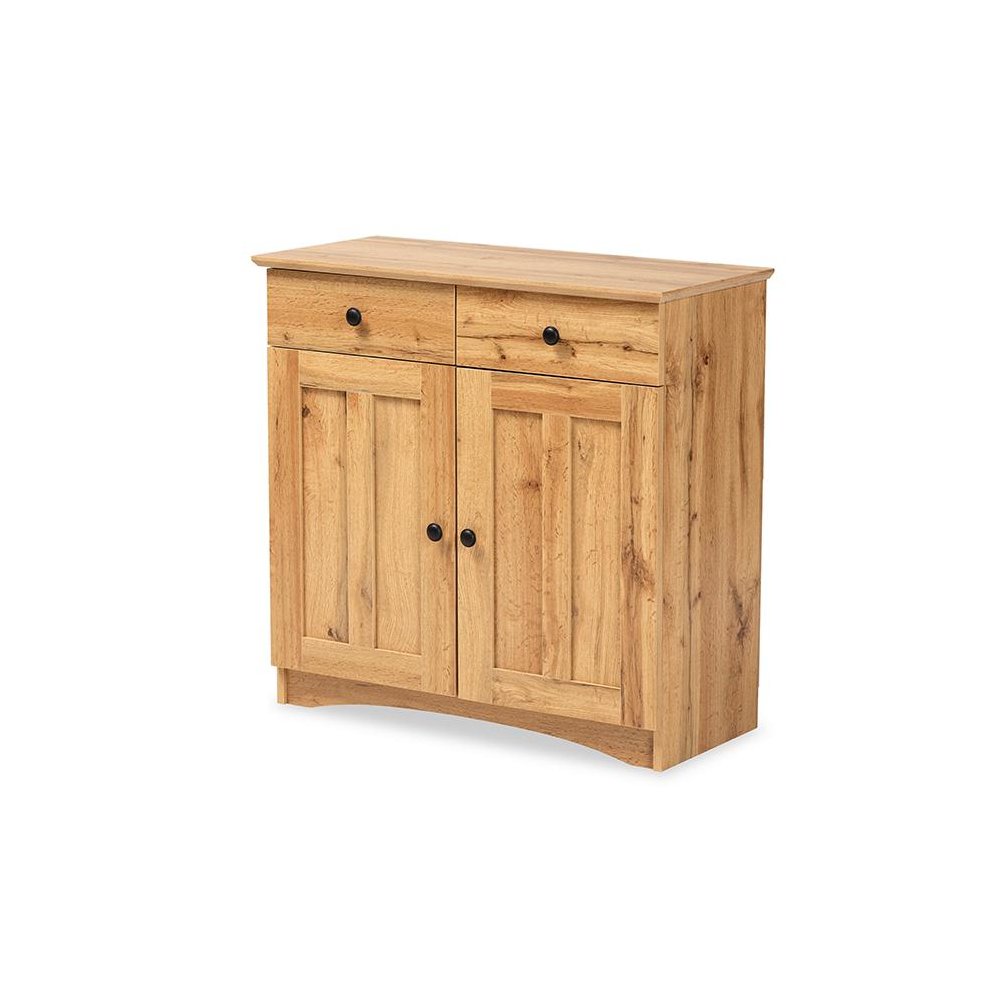 Oak Brown Finished Wood 2-Door Buffet Kitchen Cabinet