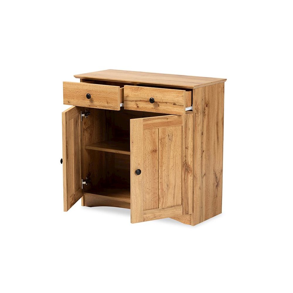 Oak Brown Finished Wood 2-Door Buffet Kitchen Cabinet