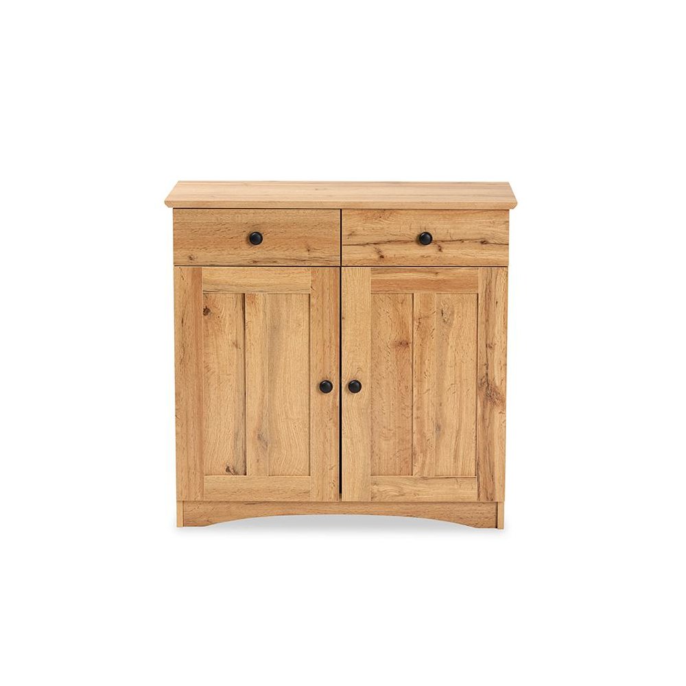 Oak Brown Finished Wood 2-Door Buffet Kitchen Cabinet