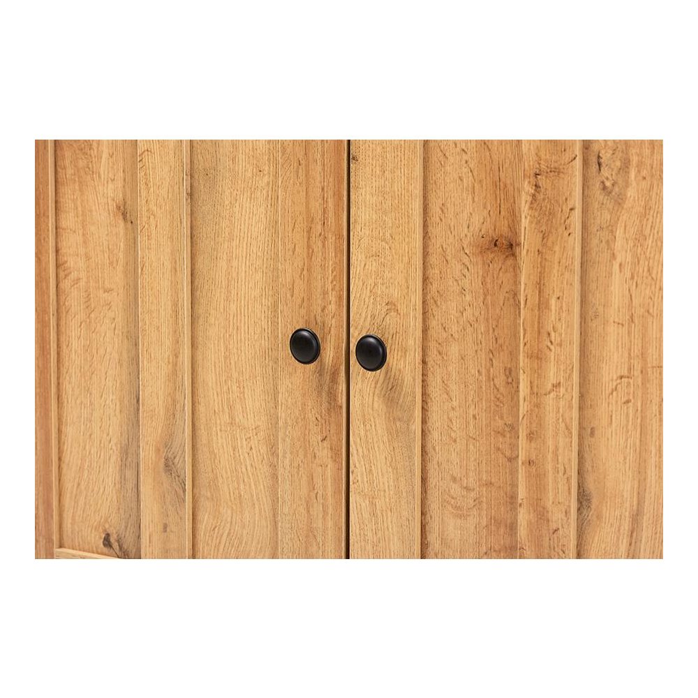 Oak Brown Finished Wood 2-Door Buffet Kitchen Cabinet