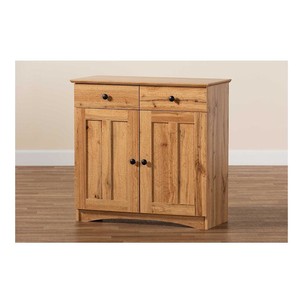 Oak Brown Finished Wood 2-Door Buffet Kitchen Cabinet