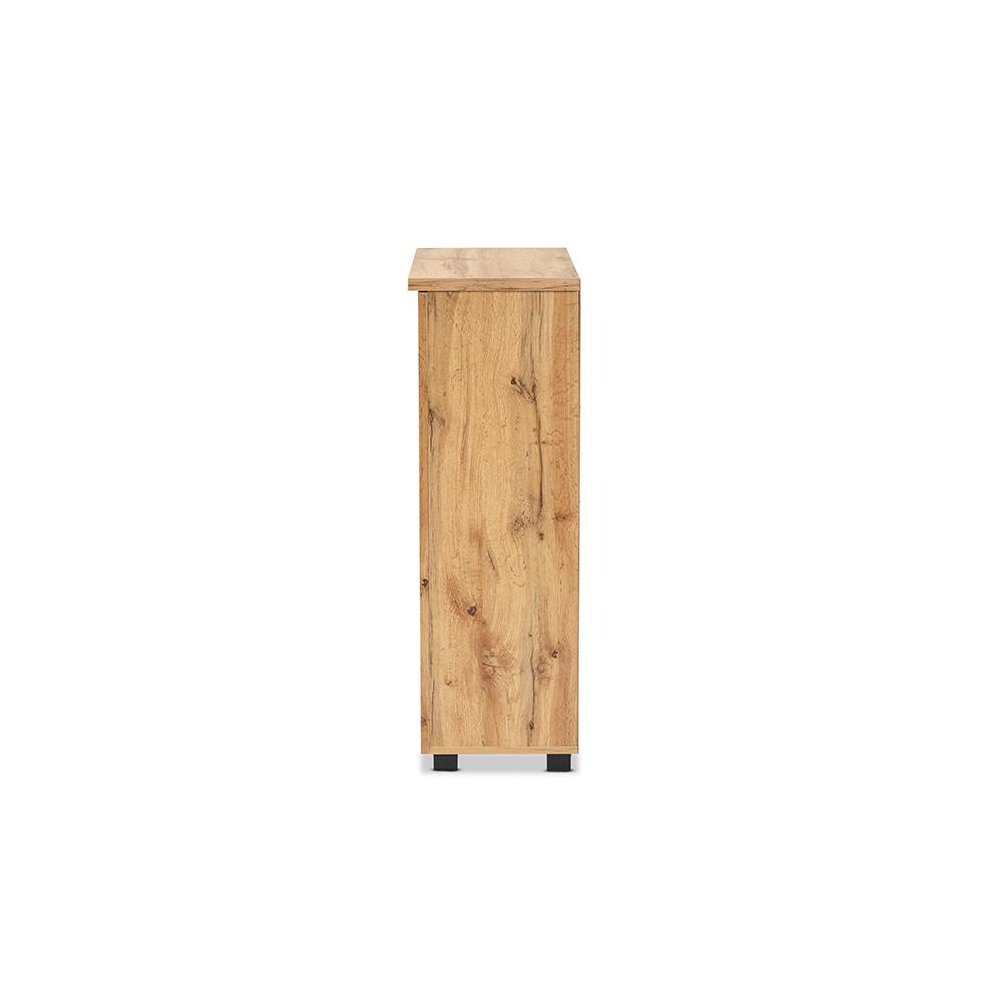 Oak Brown Finished Wood 2-Door Shoe Storage Cabinet