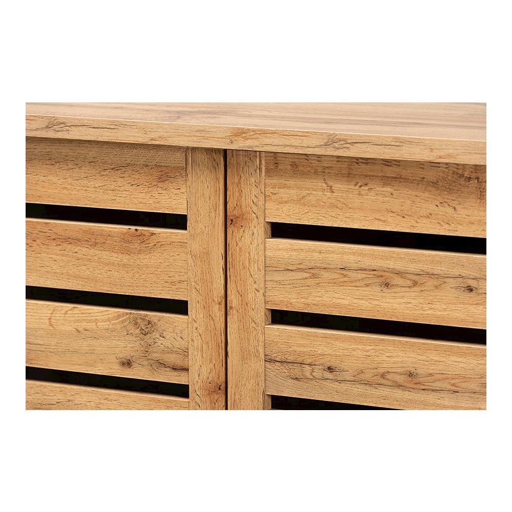 Oak Brown Finished Wood 2-Door Shoe Storage Cabinet
