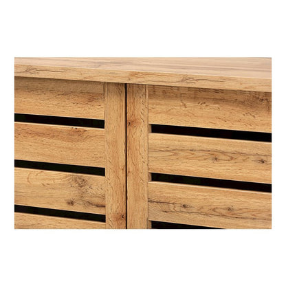 Oak Brown Finished Wood 2-Door Shoe Storage Cabinet