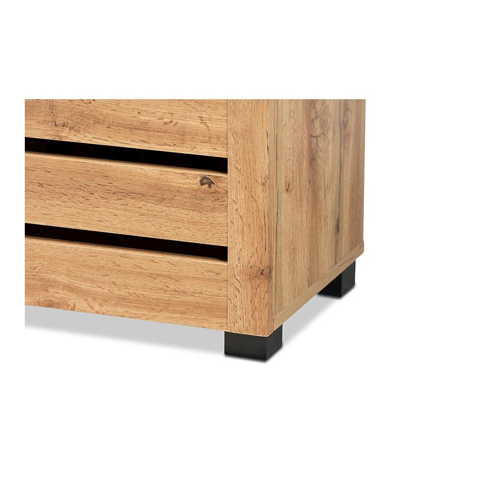Oak Brown Finished Wood 2-Door Shoe Storage Cabinet