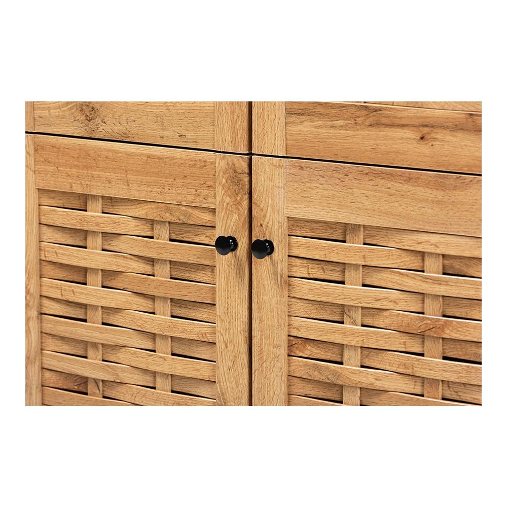 Oak Brown Finished Wood 4-Door Shoe Storage Cabinet
