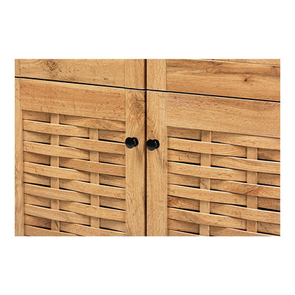 Oak Brown Finished Wood 4-Door Shoe Storage Cabinet