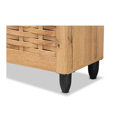 Oak Brown Finished Wood 4-Door Shoe Storage Cabinet