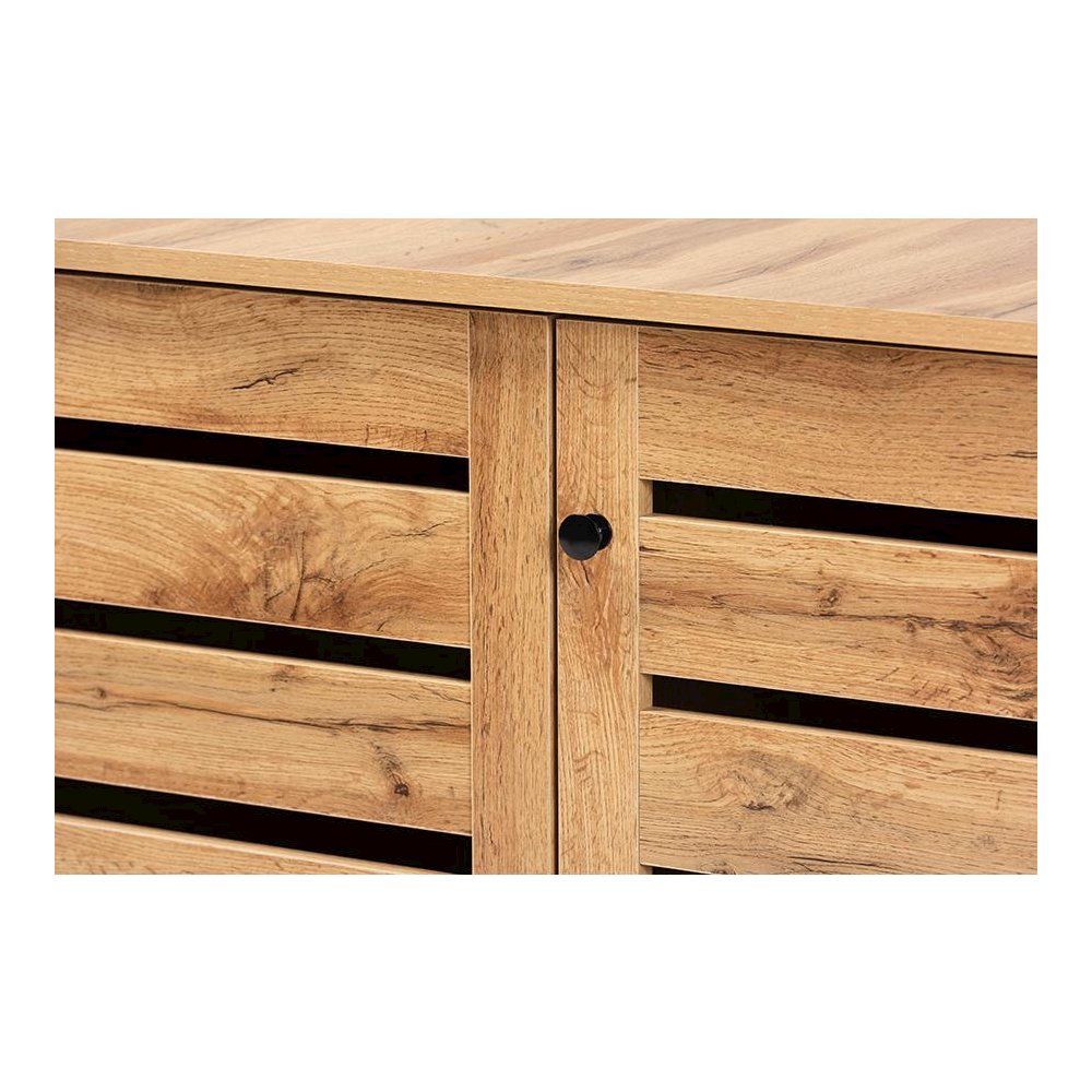 Oak Brown Finished Wood 3-Door Shoe Storage Cabinet