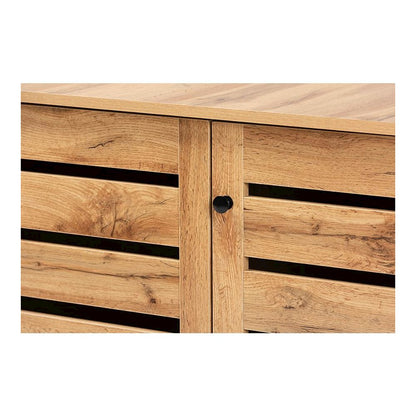 Oak Brown Finished Wood 3-Door Shoe Storage Cabinet