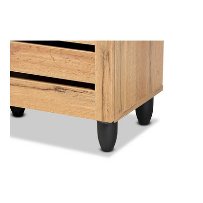 Oak Brown Finished Wood 3-Door Shoe Storage Cabinet