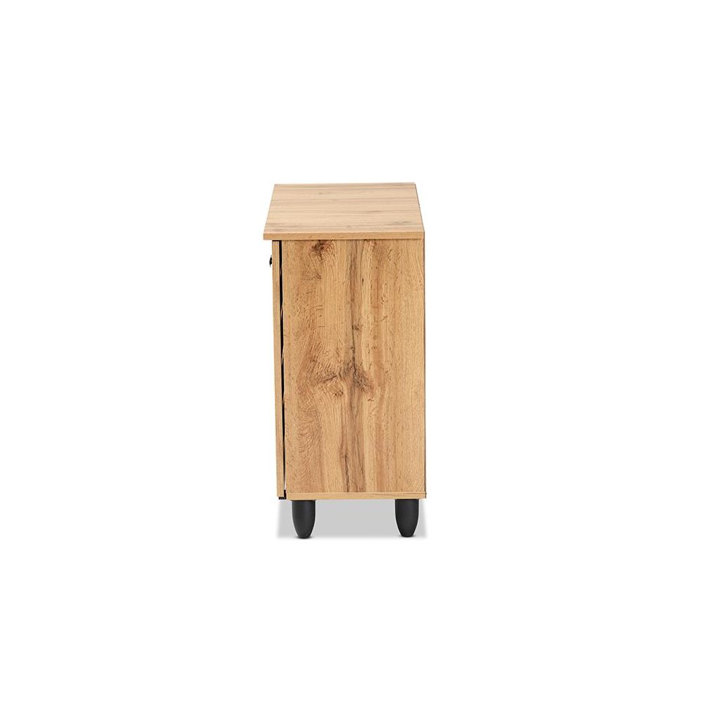 Oak Brown Finished Wood 2-Door Shoe Storage Cabinet