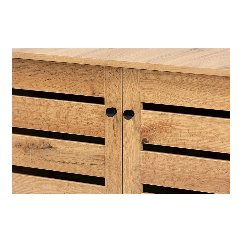 Oak Brown Finished Wood 2-Door Shoe Storage Cabinet